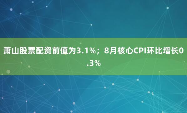 萧山股票配资前值为3.1%；8月核心CPI环比增长0.3%